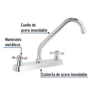 Mezcladora 8' fregadero cromo, cuello largo, cruceta, BASIC - Imagen 3