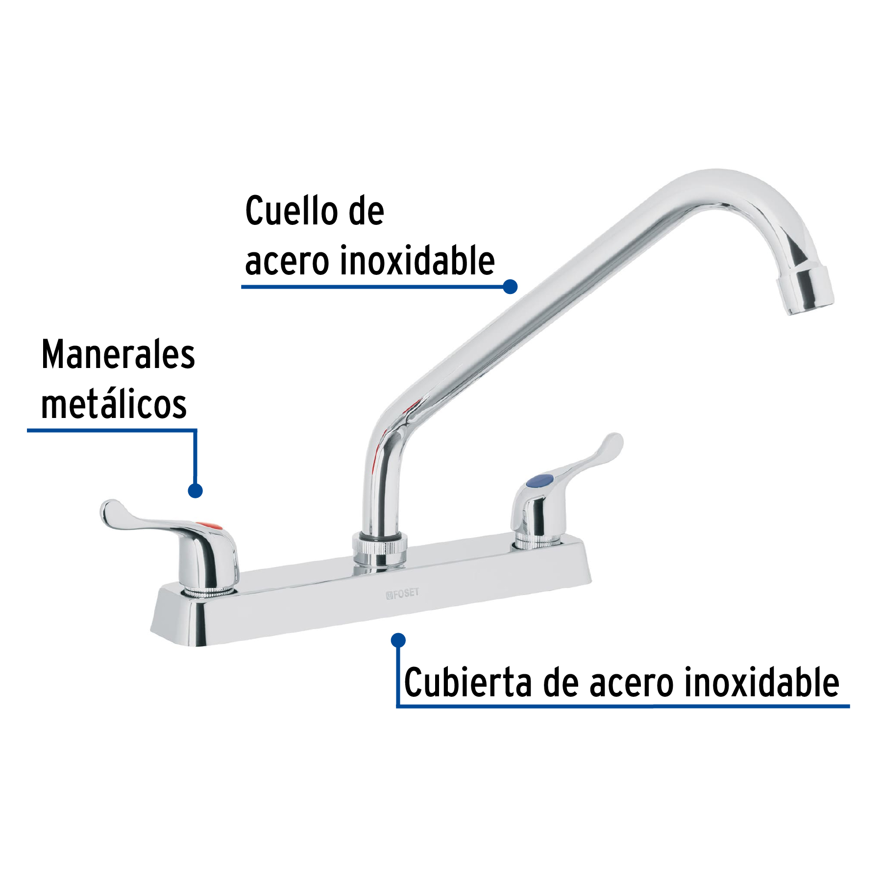 Mezcladora 8' fregadero cromo, cuello largo, palanca, BASIC - Imagen 3