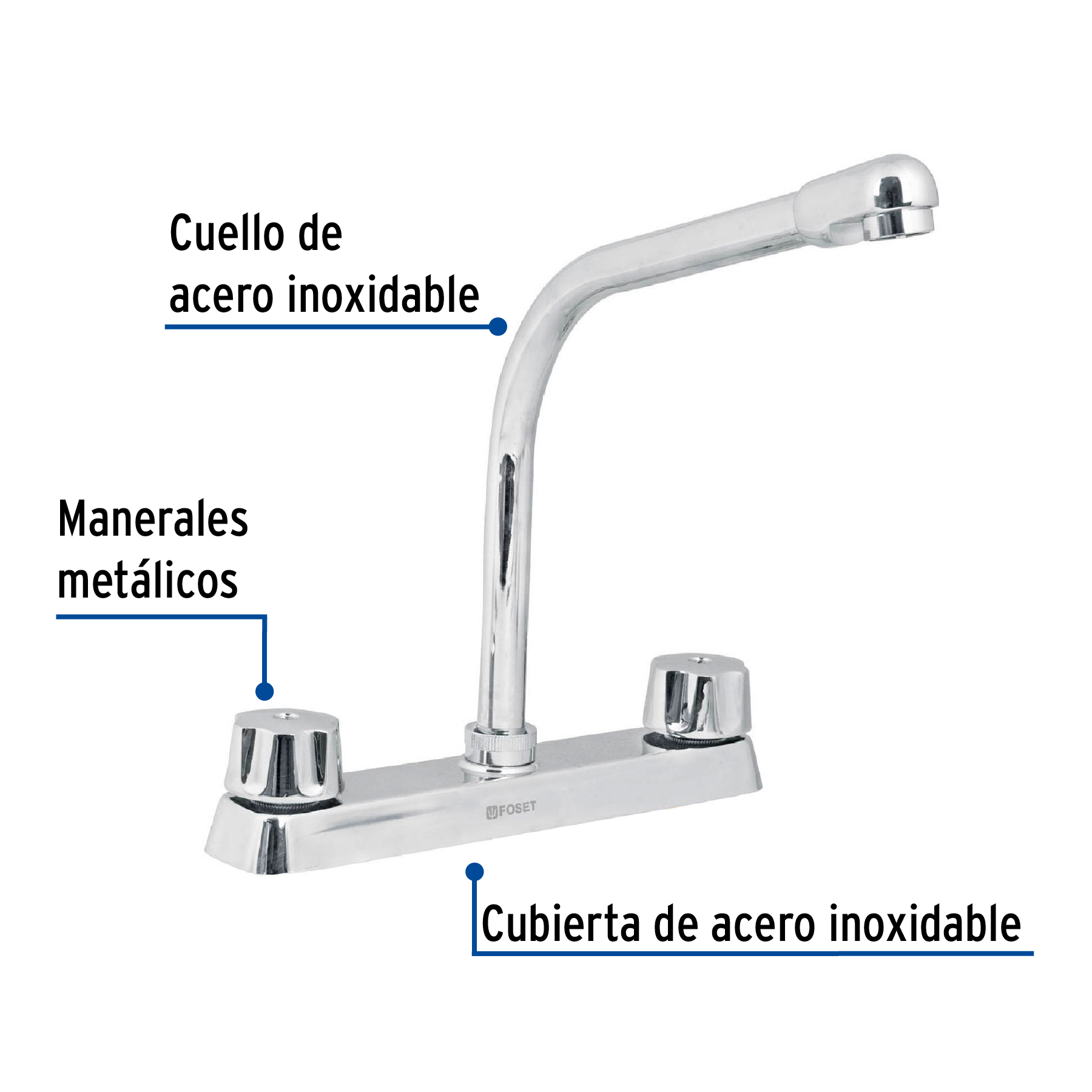 Mezcladora 8' fregadero cromo, cuello cobra,compresión,BASIC - Imagen 3
