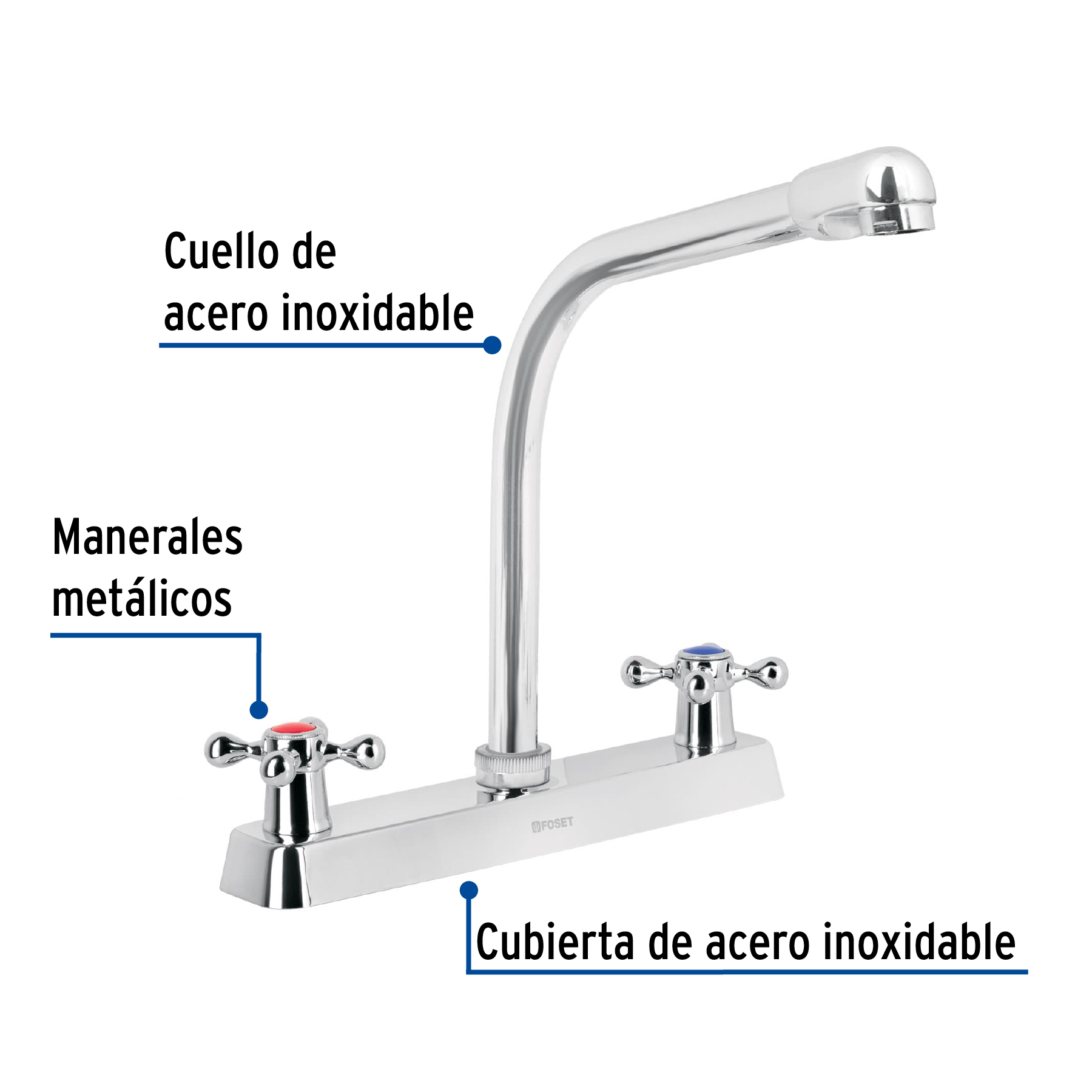 Mezcladora 8' fregadero cromo, cuello cobra, cruceta, BASIC - Imagen 3