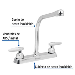 Mezcladora 8' fregadero cromo, cuello cobra, cono, BASIC - Imagen 3