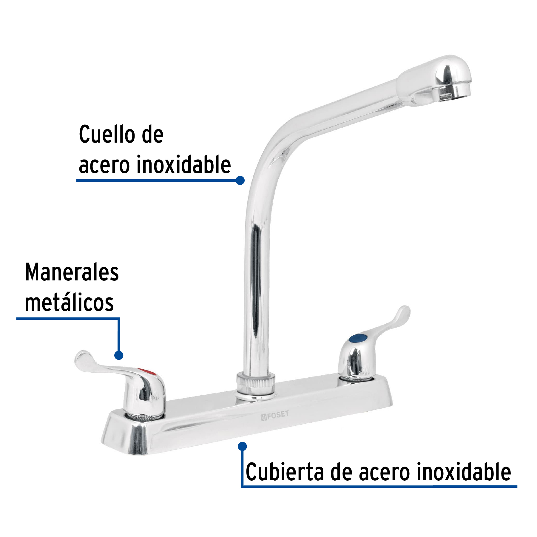 Mezcladora 8' fregadero cromo, cuello cobra, palanca, BASIC - Imagen 3