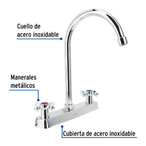 Mezcladora 8' fregadero cromo, cuello curvo, cruceta, BASIC - Imagen 3