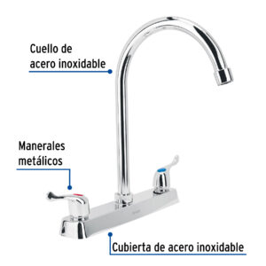 Mezcladora 8' fregadero cromo, cuello curvo, palanca, BASIC - Imagen 3