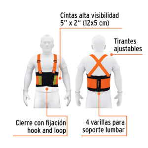 Faja lumbar naranja con cintas de alta visibilidad,M,TRUPER - Imagen 3