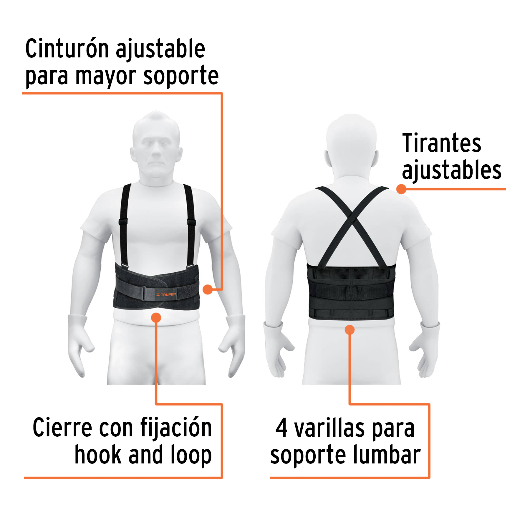 Faja lumbar con tercer cinturón, talla CH, TRUPER - Imagen 3