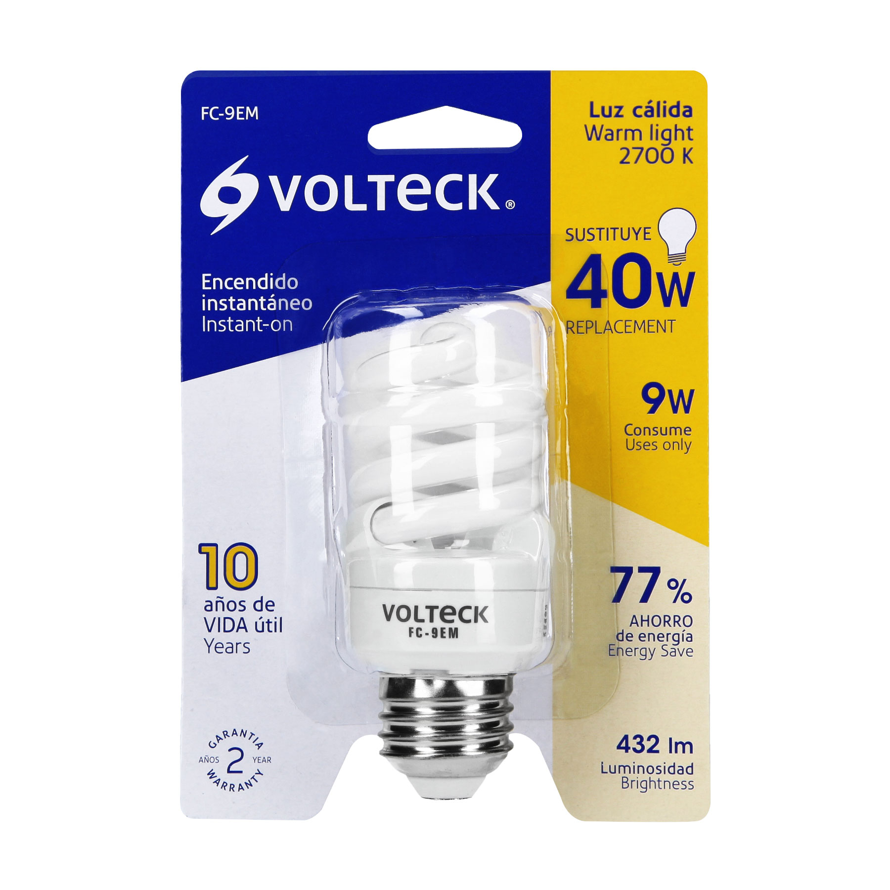 Lámpara espiral mini T2 9 W luz cálida en blíster, VOLTECK - Imagen 5
