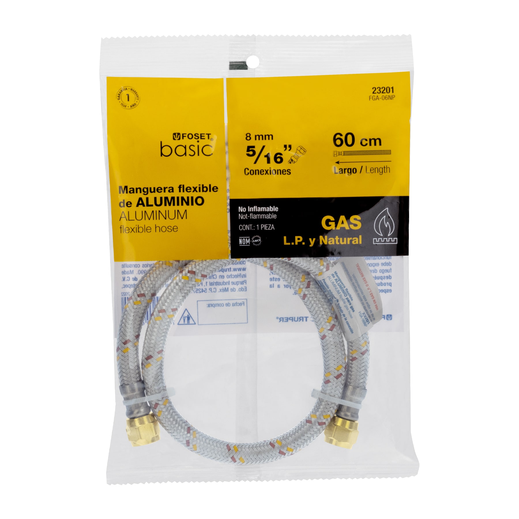 Manguera para gas, aluminio, 5/16' flare, 60 cm, FOSET BASIC - Imagen 5