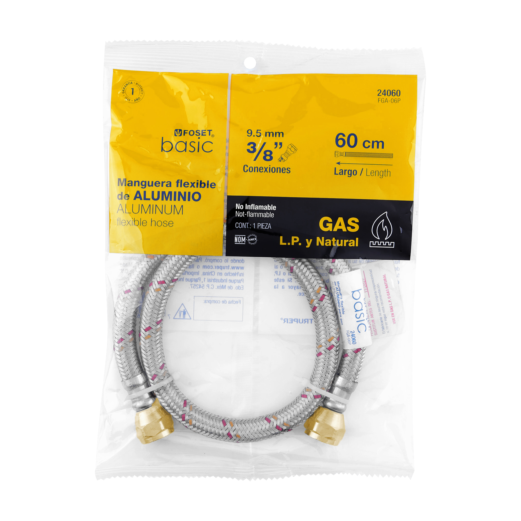 Manguera para gas, aluminio, 3/8' flare, 60 cm, FOSET BASIC - Imagen 5