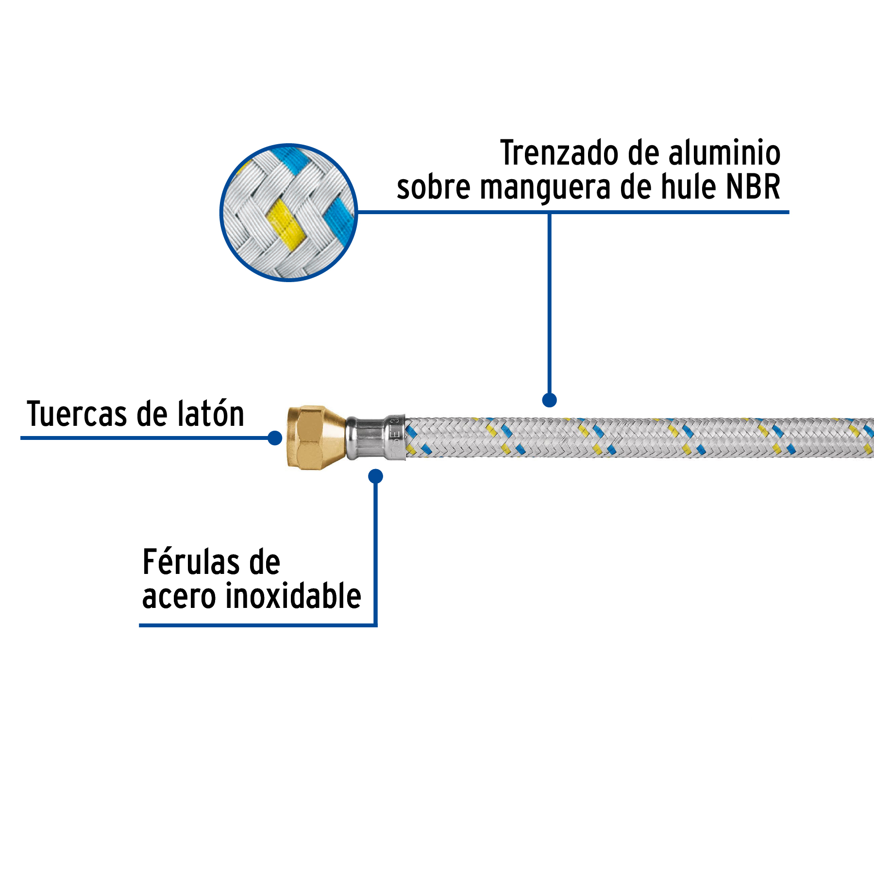 Manguera para gas, aluminio, 3/8' flare , 100 cm, FOSET - Imagen 3