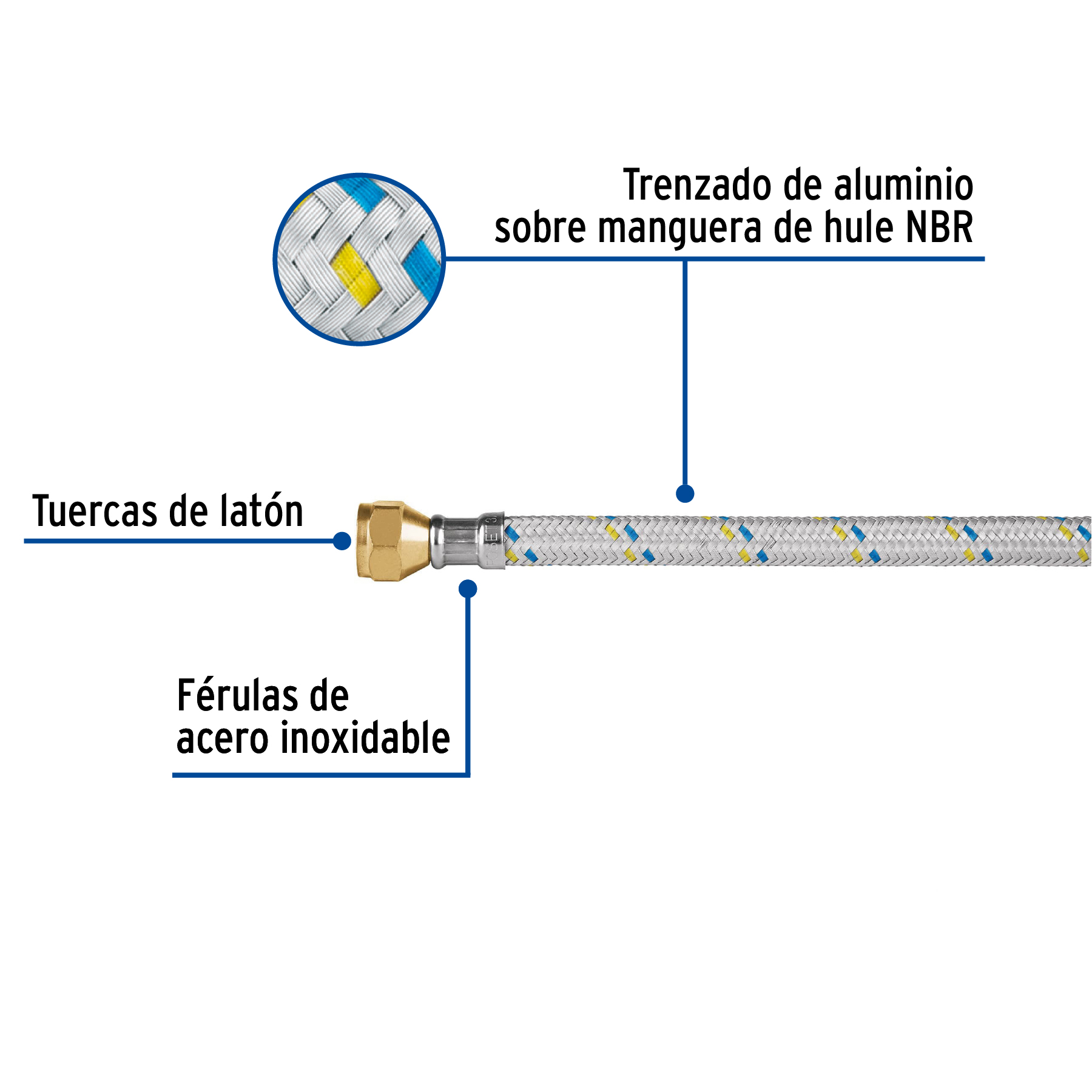 Manguera para gas, aluminio, 3/8' flare, 150 cm, FOSET - Imagen 3