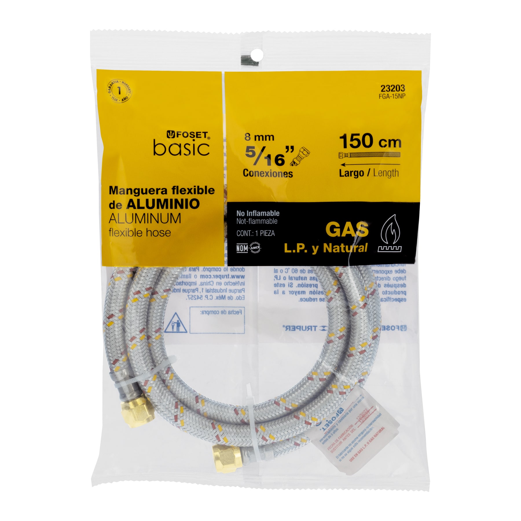 Manguera para gas, aluminio, 5/16' flare, 150cm, FOSET BASIC - Imagen 5