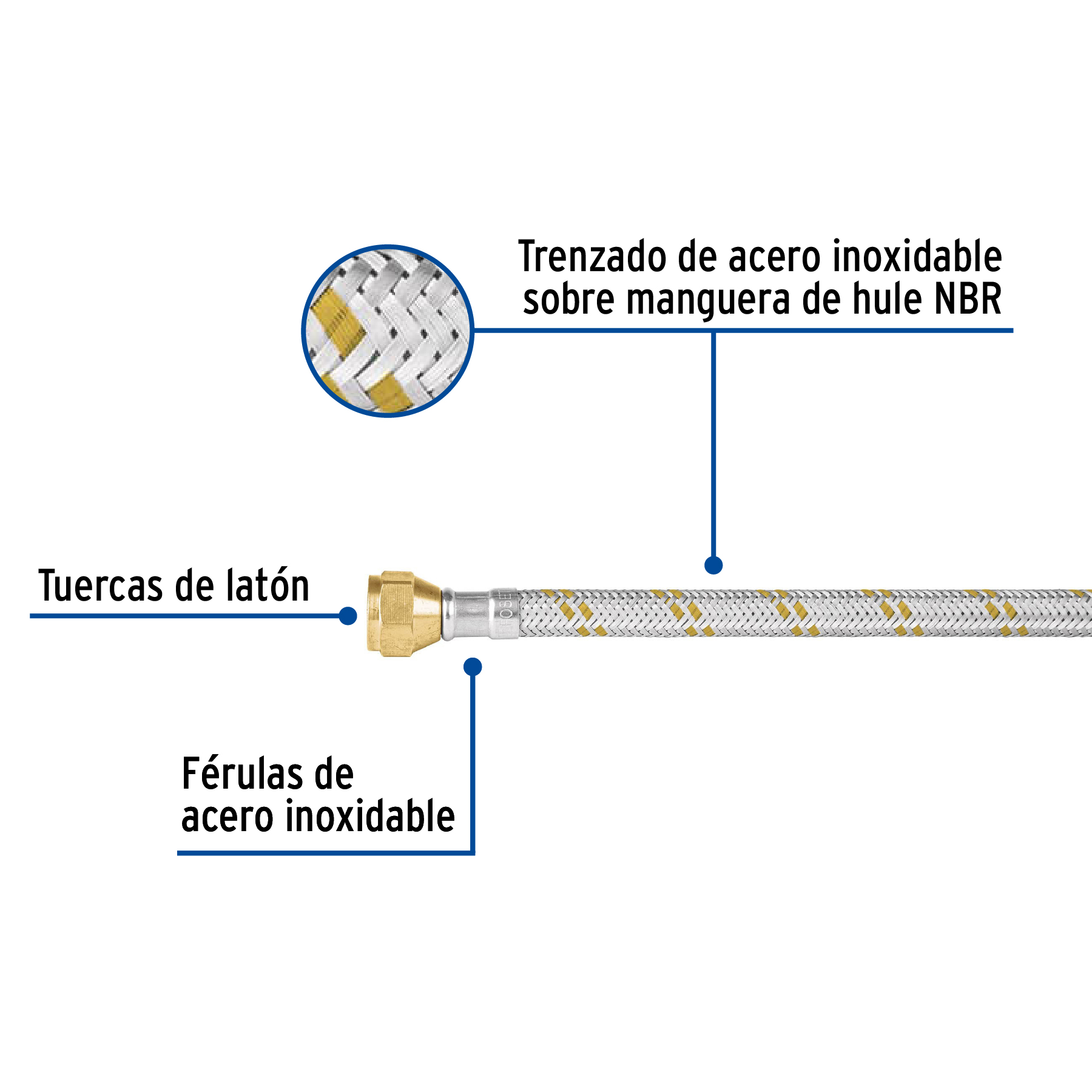 Manguera para gas, acero inox, 3/8' flare, 150 cm, FOSET - Imagen 3