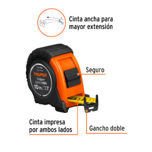 Flexómetro Gripper contra impactos 10 m cinta 32 mm, TRUPER - Imagen 3