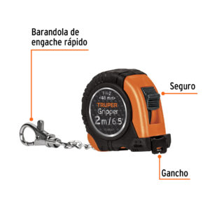 Flexómetro Gripper de 2 m tipo llavero, cinta 13 mm, TRUPER - Imagen 3