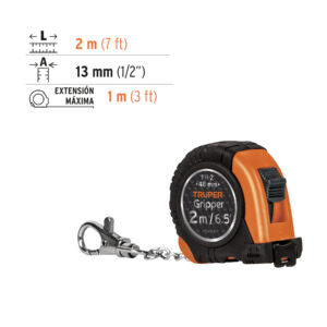 Flexómetro Gripper de 2 m tipo llavero, cinta 13 mm, TRUPER - Imagen 4
