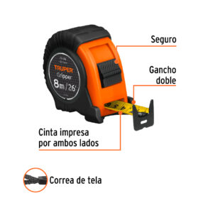 Flexómetro Gripper contra impactos 8 m cinta 25 mm, TRUPER - Imagen 5