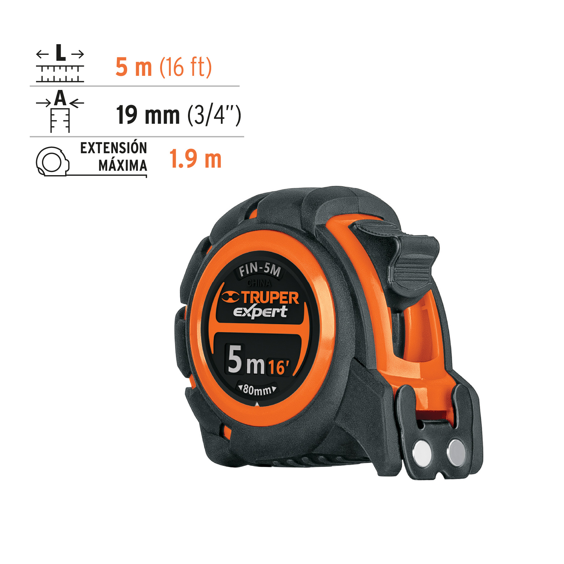 Flexómetro industrial contra impactos 5 m cinta 19 mm - Imagen 4