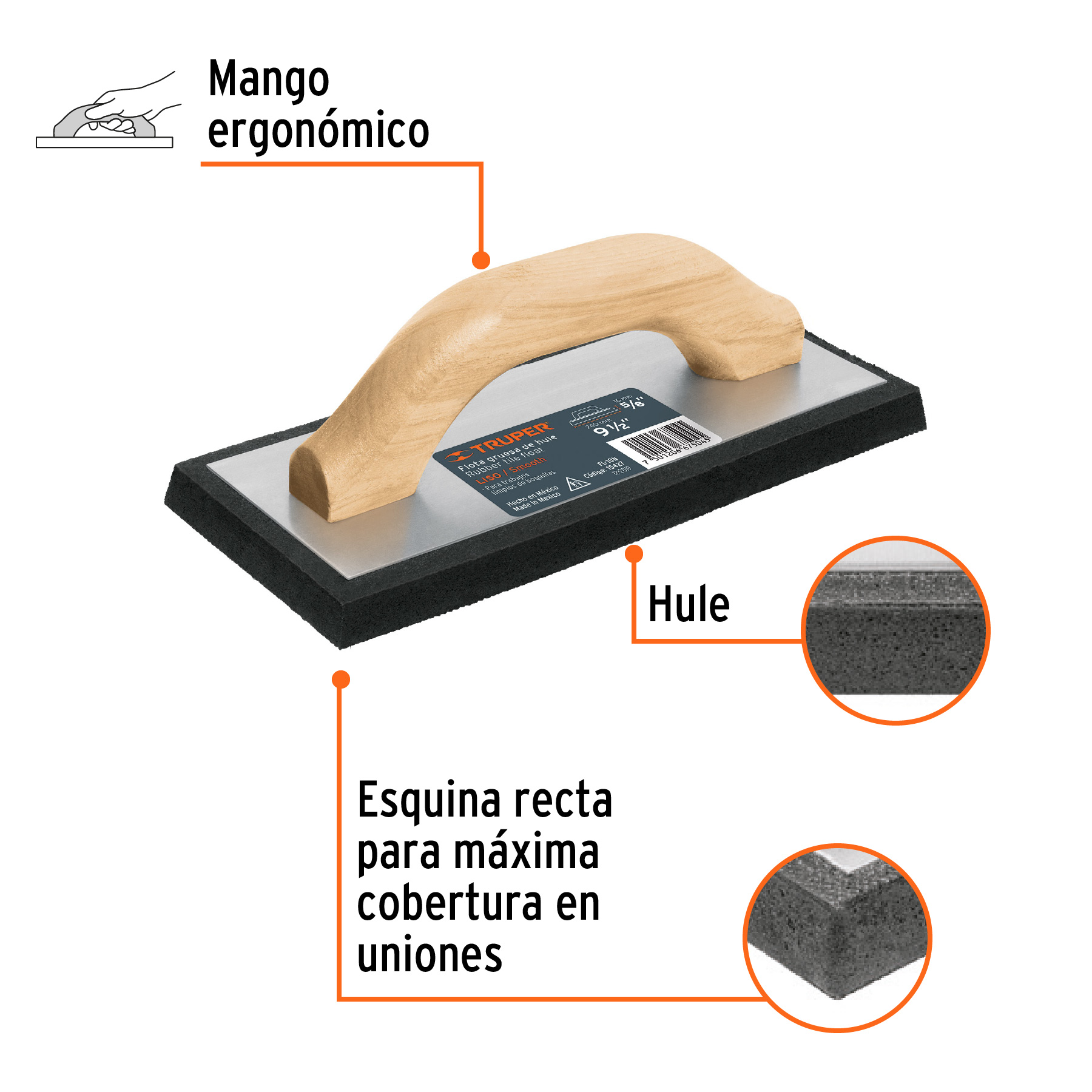 Flota de hule 9-1/2', espesor 5/8', acabado liso, TRUPER - Imagen 3