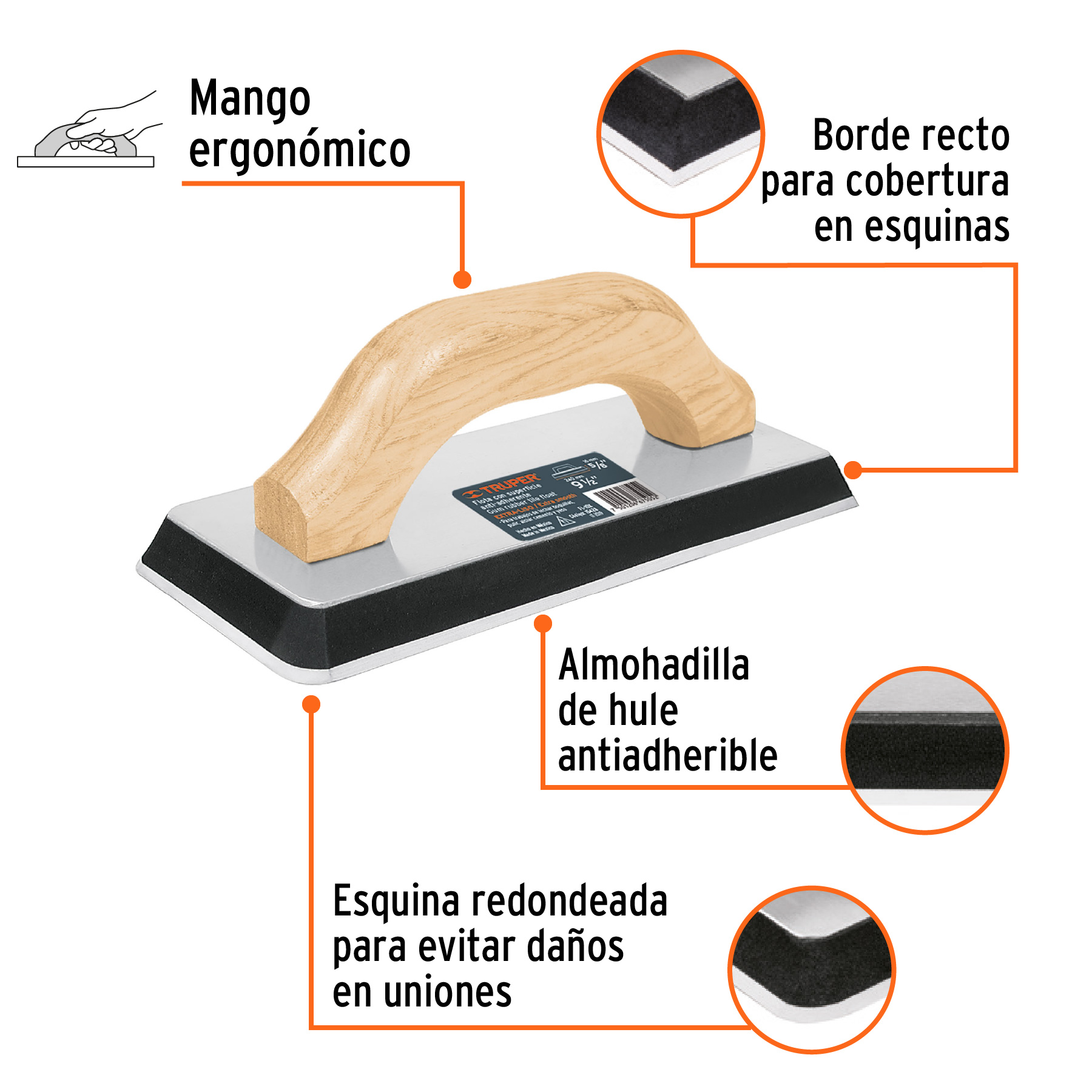 Flota de hule 9-1/2', espesor 5/8',acabado extraliso, TRUPER - Imagen 3