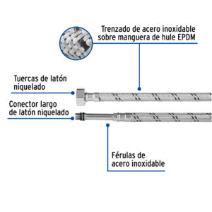 Manguera para monomando, acero inox, 1/2'x M10, 55 cm - Imagen 3