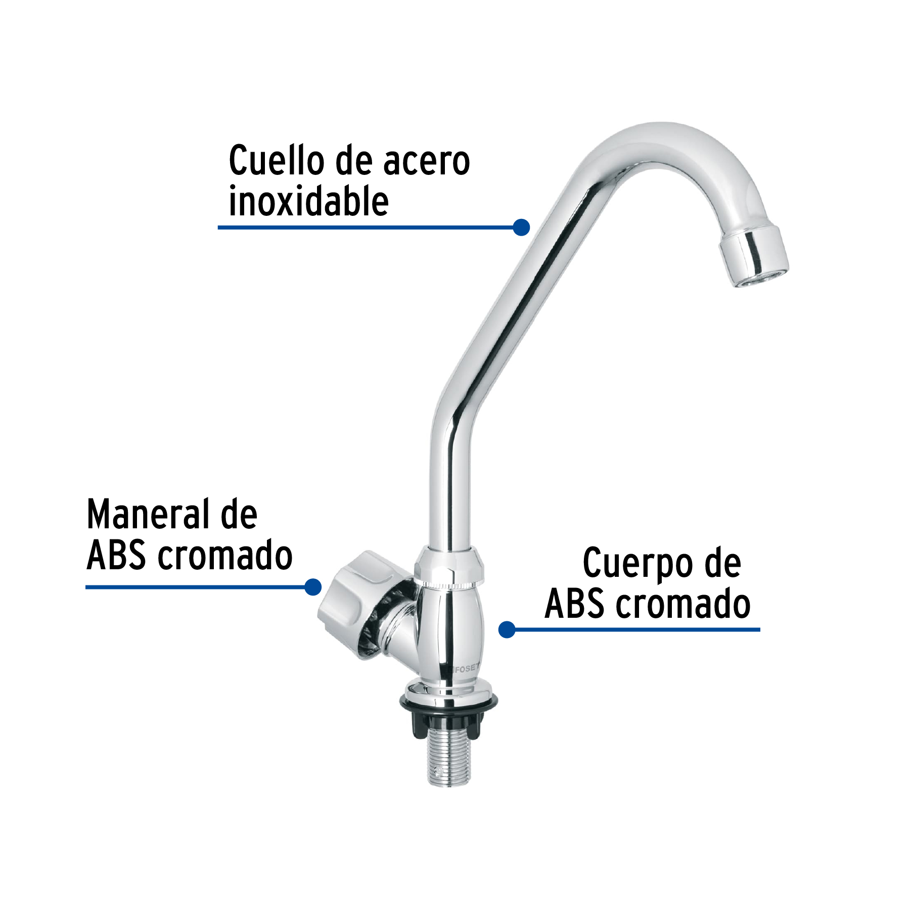 Llave individual fregadero,ABS,cuello corto,hexagonal, BASIC - Imagen 3