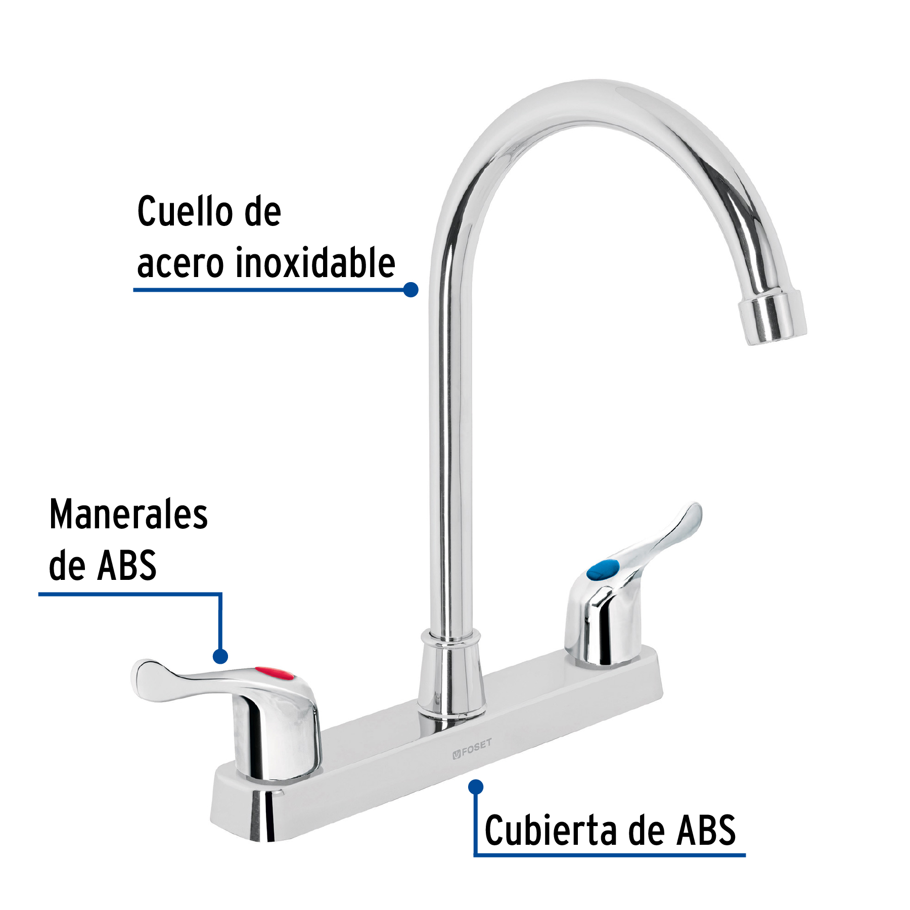 Mezcladora 8' fregadero, ABS, cuello curvo, palanca, BASIC - Imagen 3