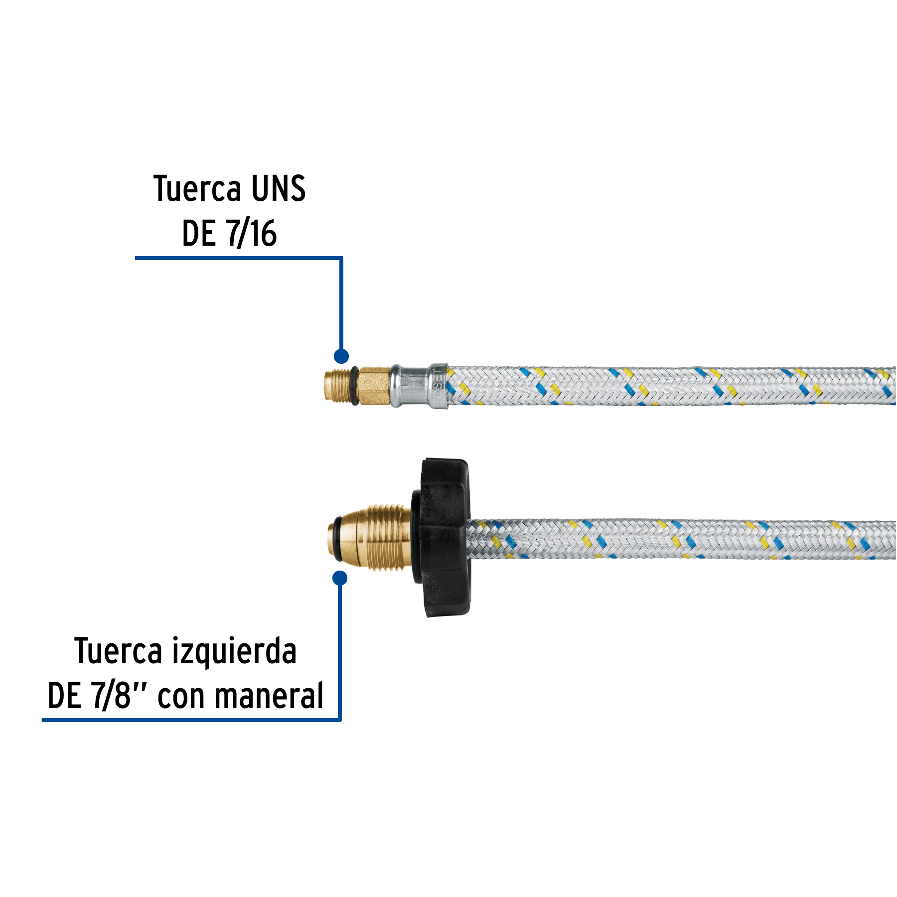 Manguera pigtail, aluminio, 7/16' x 7/8', 55 cm, FOSET - Imagen 4