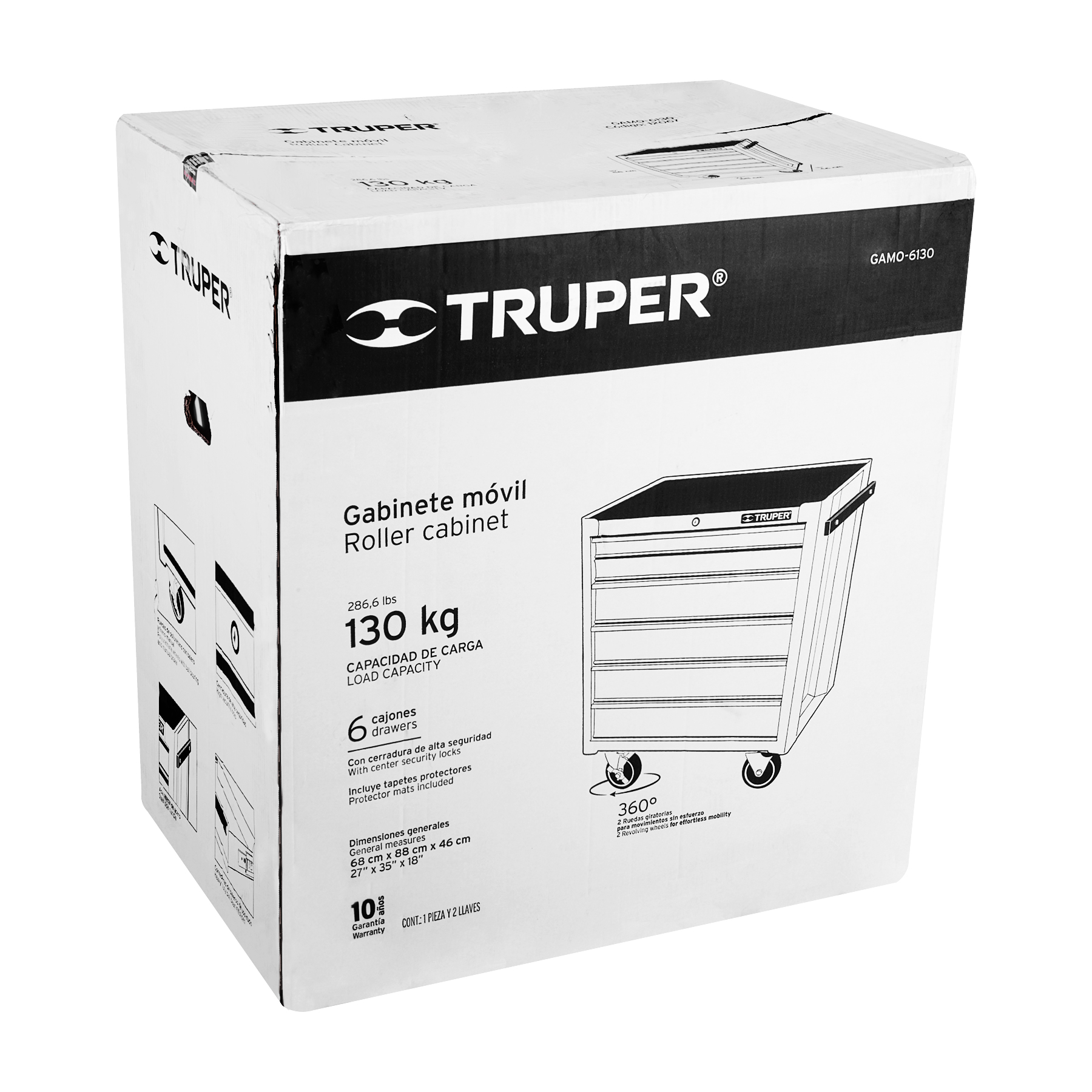 Gabinete metálico móvil, 6 cajones, capacidad 130 kg, TRUPER - Imagen 5
