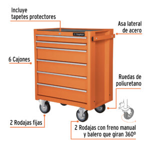 Gabinete metálico móvil, 6 cajones, capacidad 130 kg, TRUPER - Imagen 3
