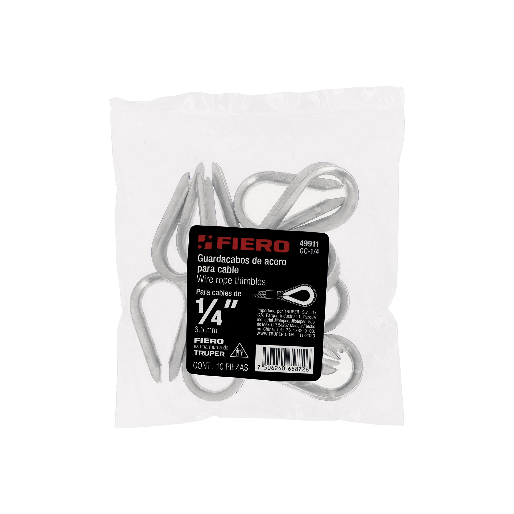 Bolsa con 10 guardacabos para cable de acero de 1/4', FIERO - Imagen 6