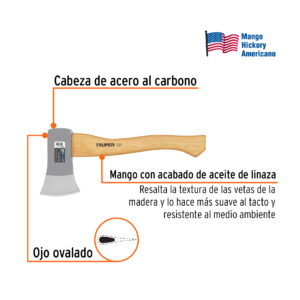 Hacha cazadora 1-1/4 lb, mango hickory 14', TRUPER - Imagen 3