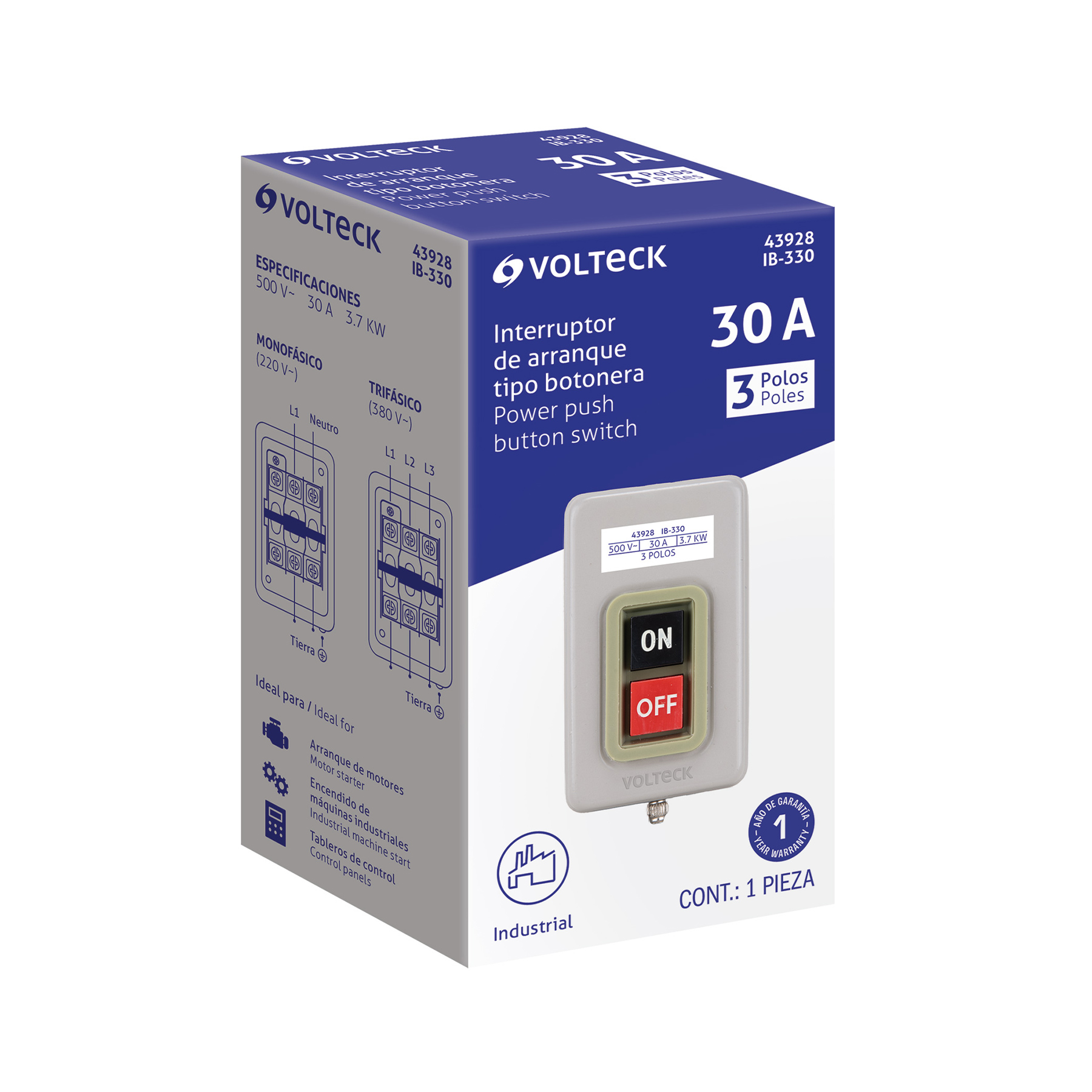 Interruptor de arranque tipo botonera 30A, metálico, VOLTECK - Imagen 3