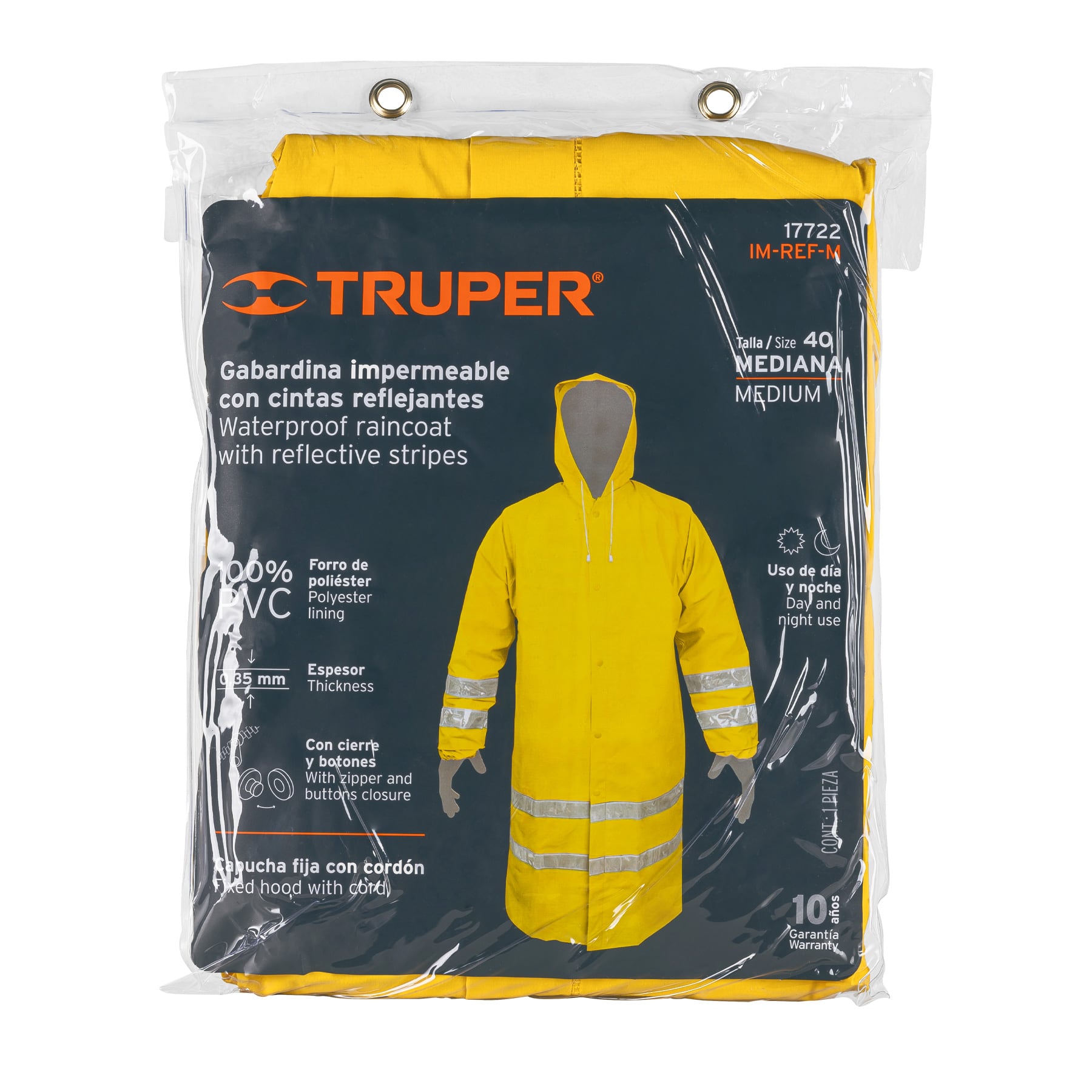 Gabardina impermeable doble capa con reflejante, M, TRUPER - Imagen 5