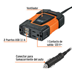 Inversor de corriente de 120 W con puertos USB, TRUPER - Imagen 4