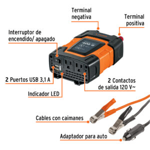Inversor de corriente de 400 W con puertos USB, TRUPER - Imagen 4