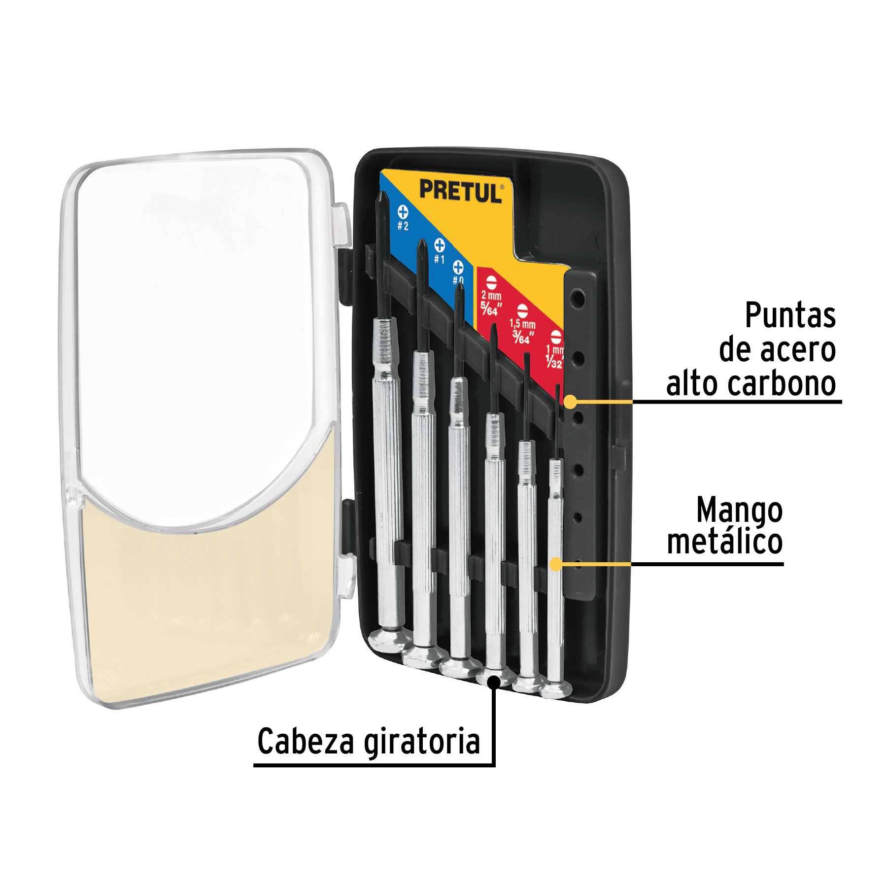 Juego con 6 desarmadores de precisión mango metálico, PRETUL - Imagen 3