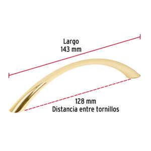 Jaladera de 128mm, línea Arco, latón brillante - Imagen 4