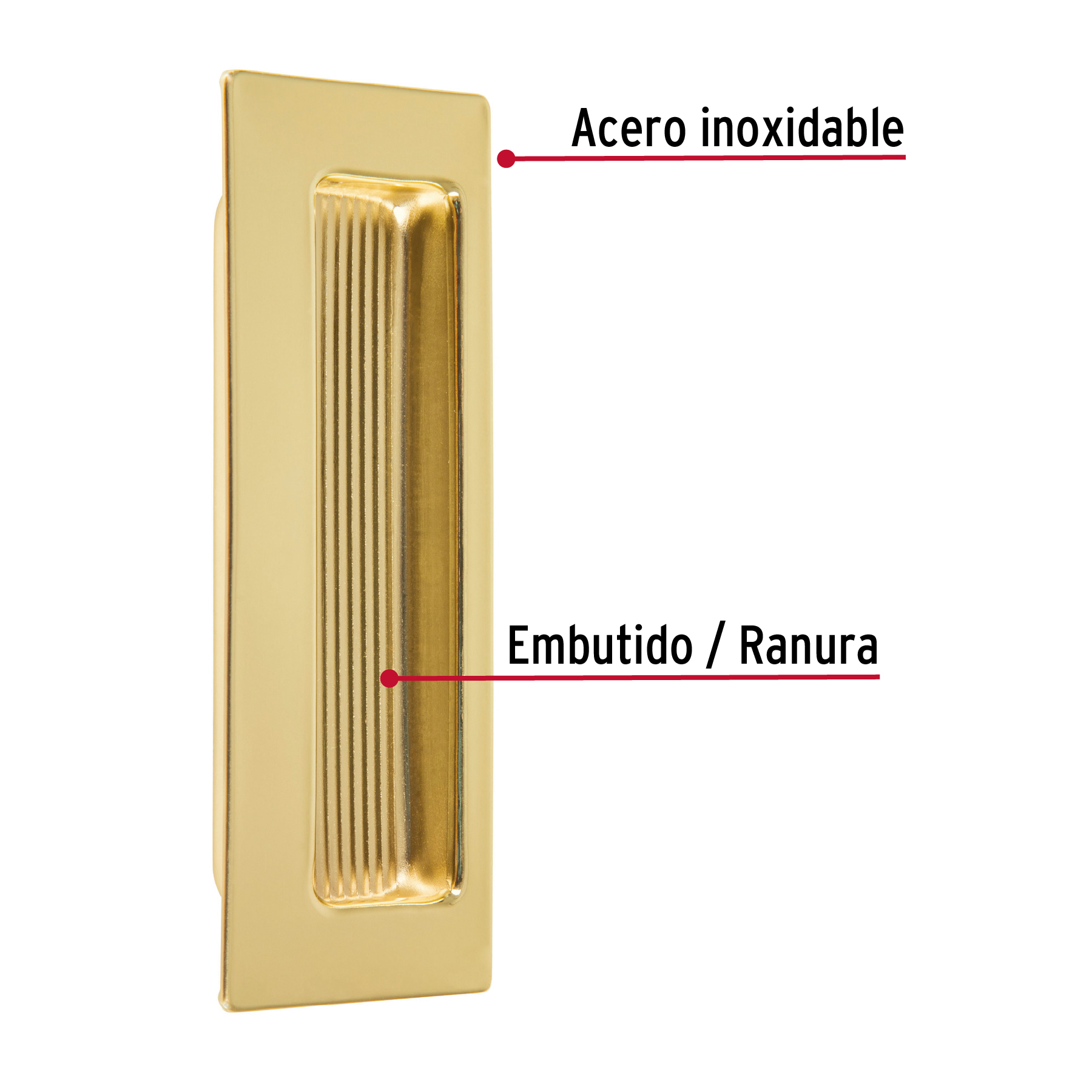 Jaladera de embutir cuadrada acabado latón brillante, HERMEX - Imagen 3