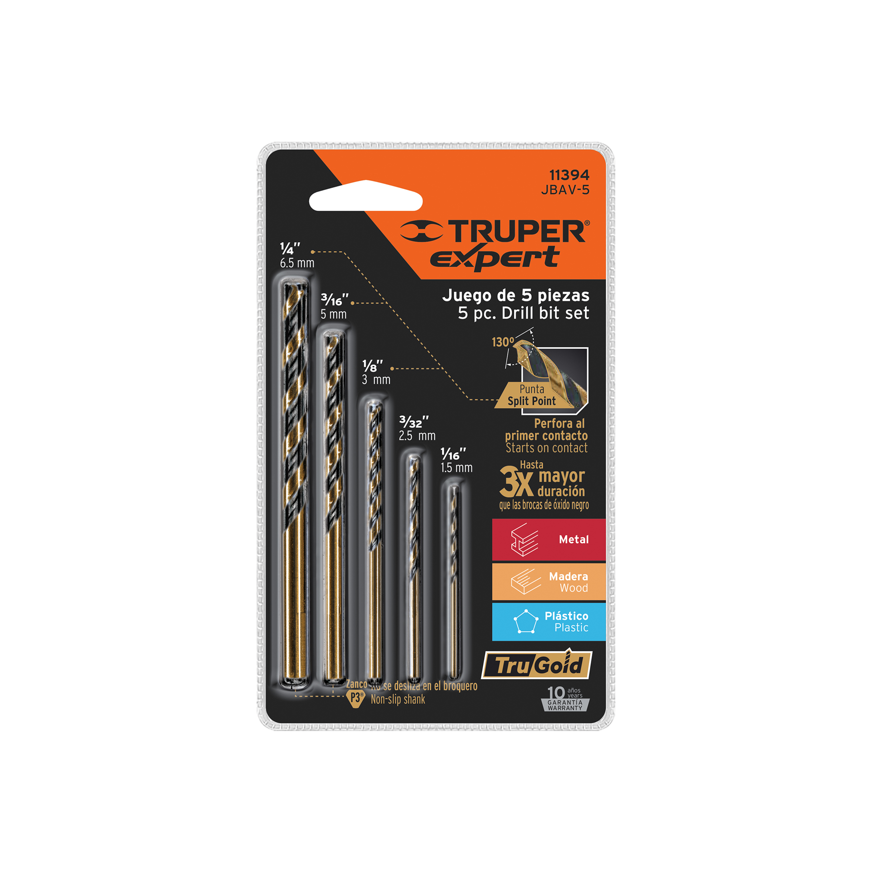 Juego de 5 brocas HSS para metal, TRUPER EXPERT - Imagen 2