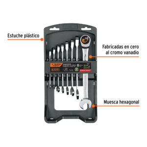Juego de 8 llaves combinadas std pulidas con matraca, EXPERT - Imagen 3