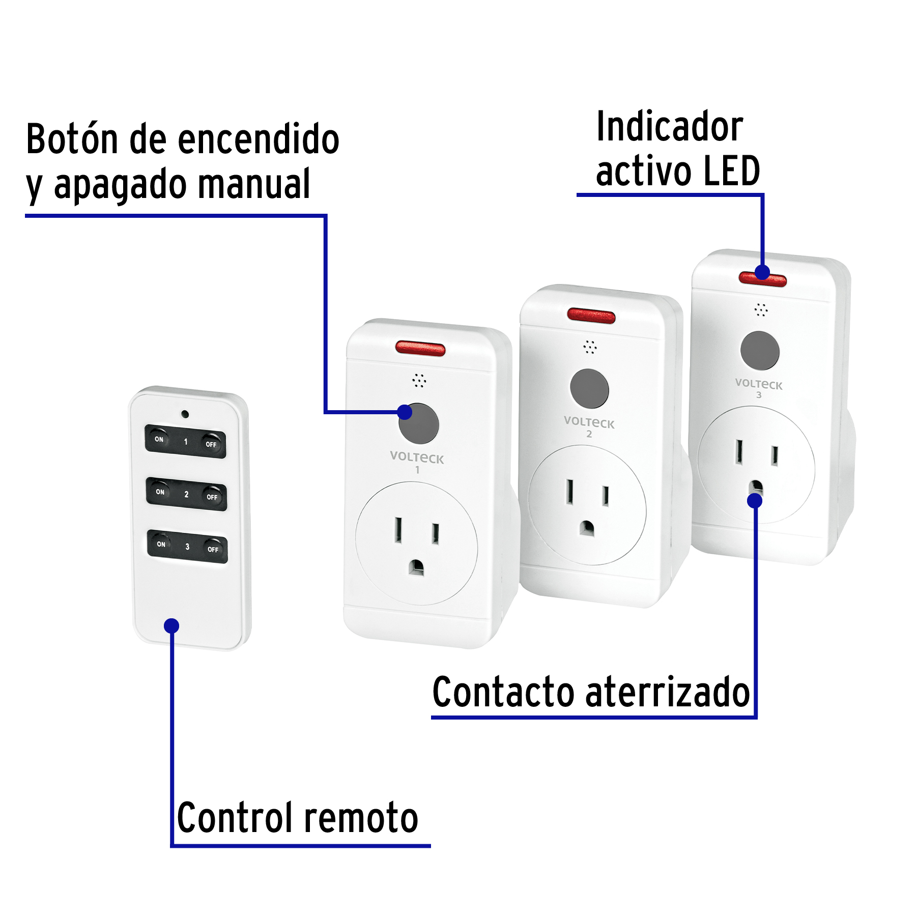Juego de 3 Contactos con control remoto, VOLTECK - Imagen 3