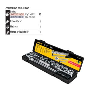 Juego de 16 herramientas 1/2' std para mecánico, PRETUL - Imagen 3