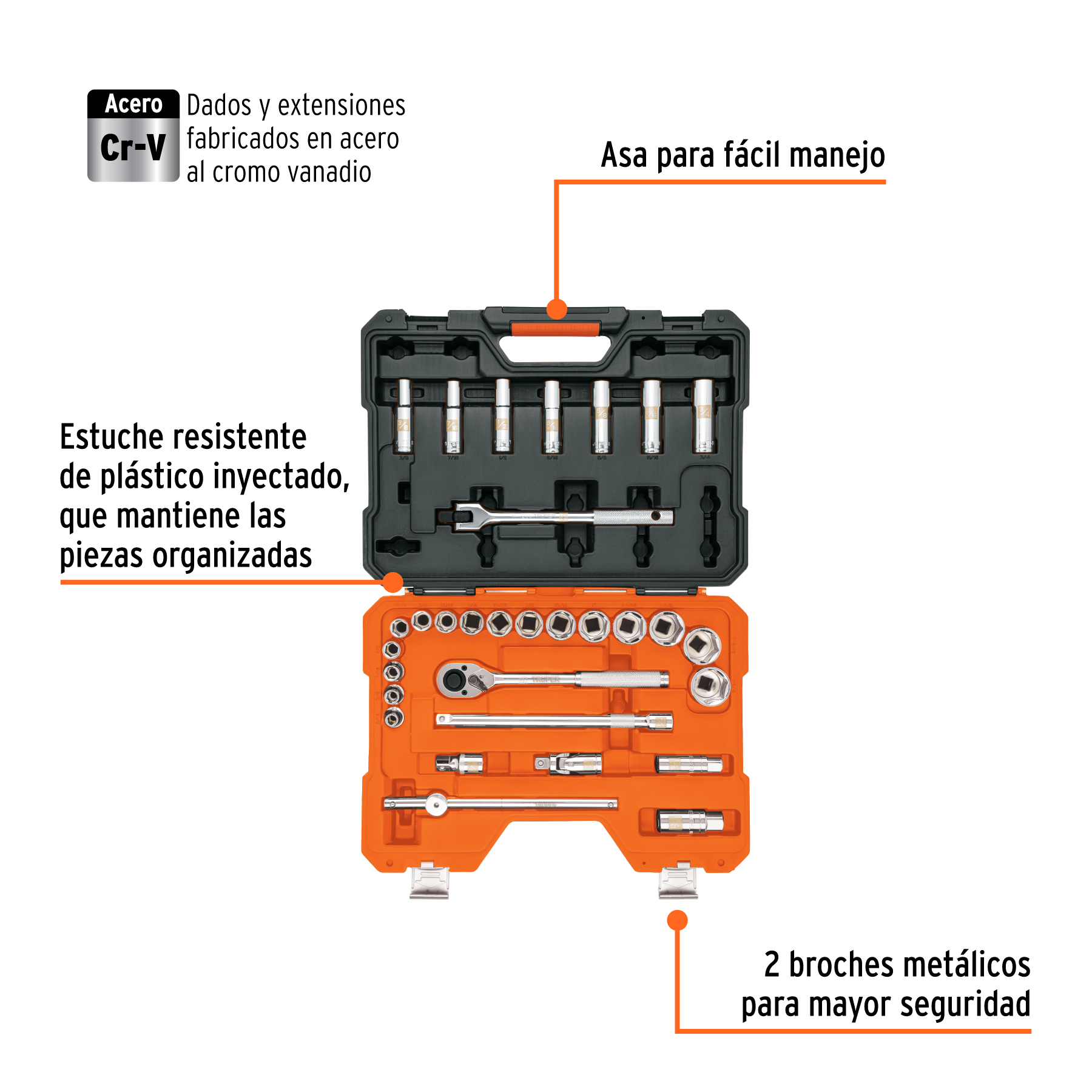 Juego de 31 herramientas cuadro 1/2' std para mecánico - Imagen 3