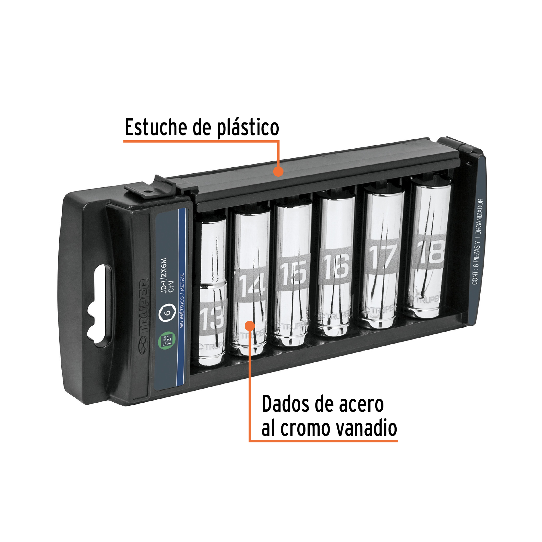 Juego 6 dados largos cuadro 1/2' mm, TRUPER - Imagen 3