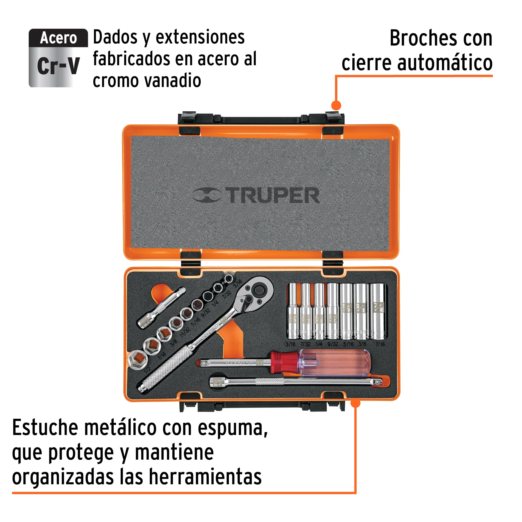 Juego de 20 herramientas cuadro 1/4' std para mecánico - Imagen 4