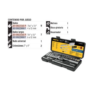 Juego de 22 herramientas 1/4' mm para mecánico, PRETUL - Imagen 3