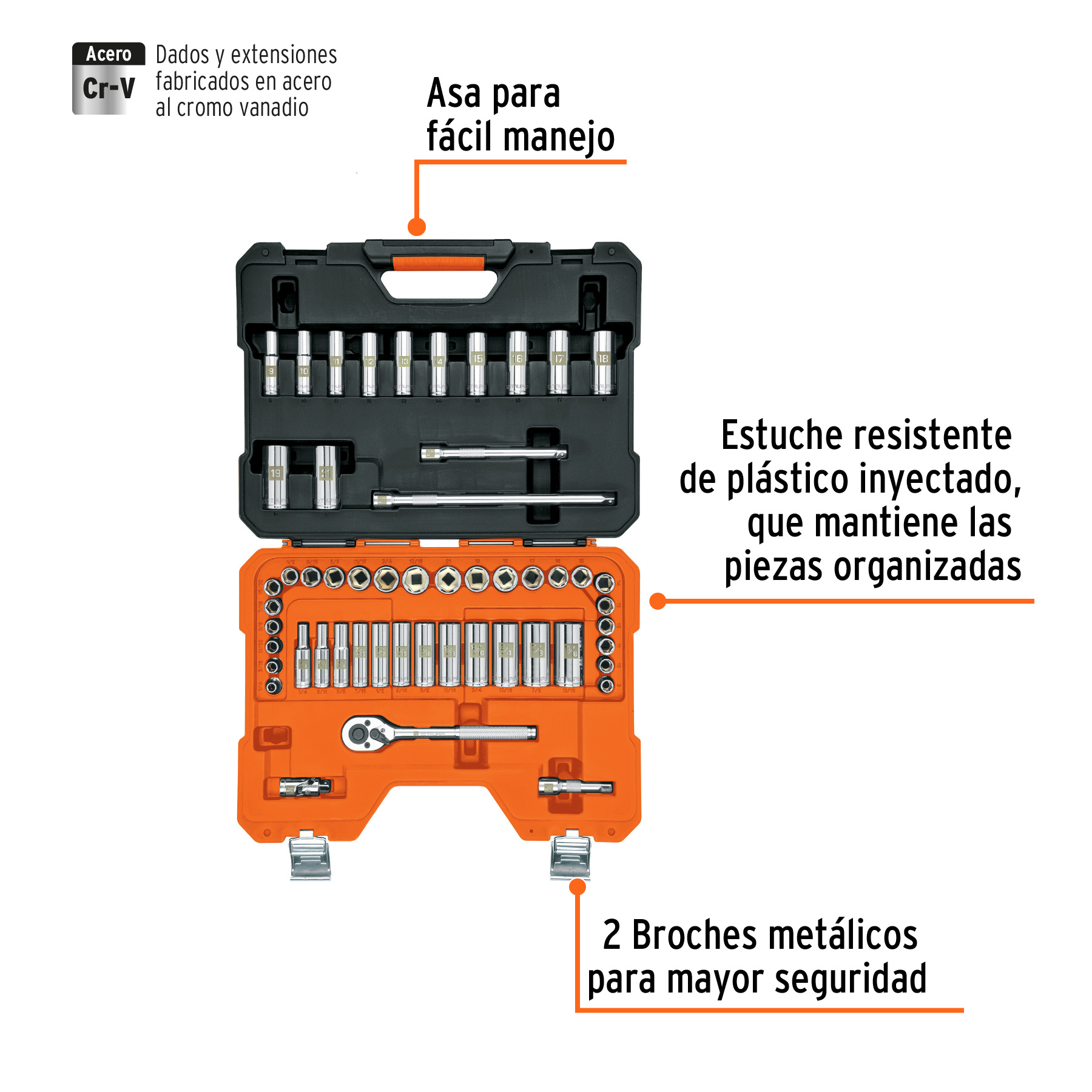 Juego de 53 herramientas cuadro 3/8' mm para mecánico - Imagen 4