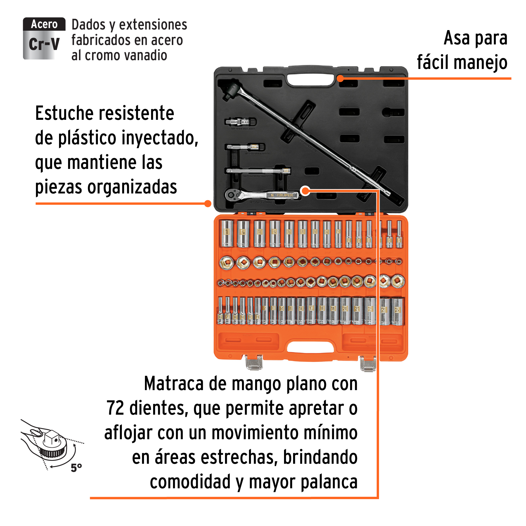 Juego de 73 herramientas cuadro 3/8' std y mm para mecánico - Imagen 3