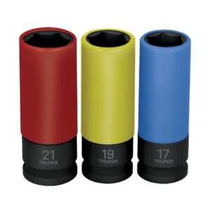 Alternative view of Juego 3 dados largos 1/2' impacto protección plástica 6p mm